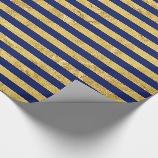 Elegant Gold Foil en Blue Stripe Pattern Cadeaupapier (Hoek)