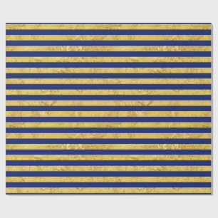 Elegant Gold Foil en Blue Stripe Pattern Cadeaupapier