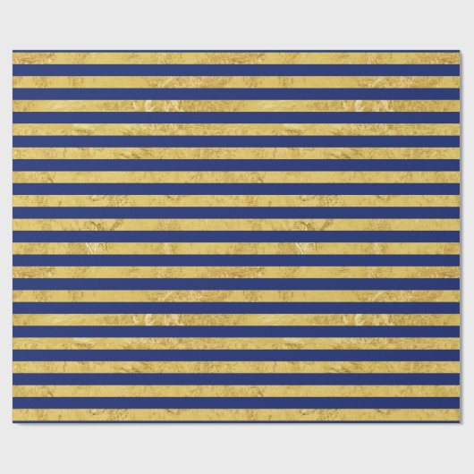 Elegant Gold Foil en Blue Stripe Pattern Cadeaupapier (Vlak)