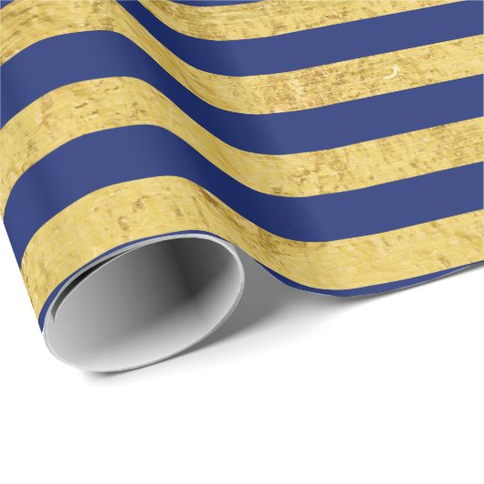 Elegant Gold Foil en Blue Stripe Pattern Cadeaupapier (Rol Hoek)