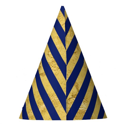 Elegant Gold Foil en Blue Stripe Pattern Feesthoedjes (Achterkant)