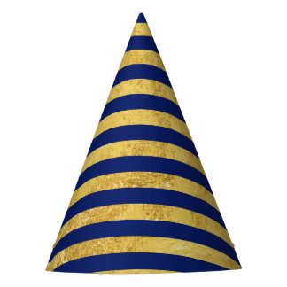 Elegant Gold Foil en Blue Stripe Pattern Feesthoedjes