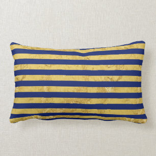 Elegant Gold Foil en Blue Stripe Pattern Kussen