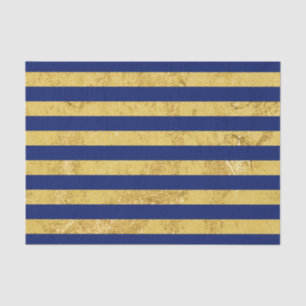 Elegant Gold Foil en Blue Stripe Pattern Tissuepapier
