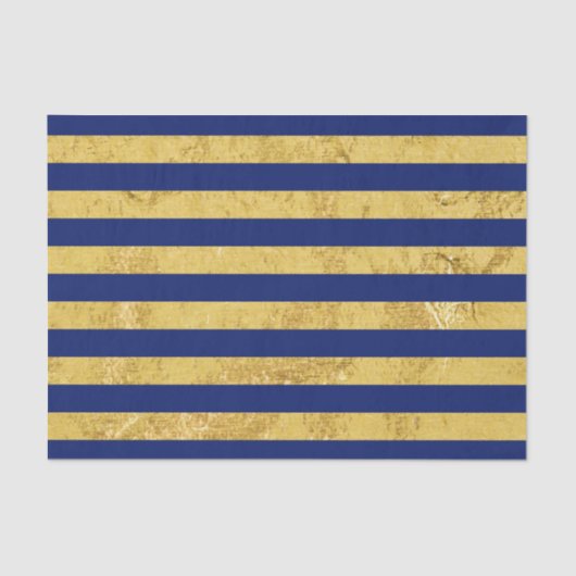 Elegant Gold Foil en Blue Stripe Pattern Tissuepapier (Voorkant)