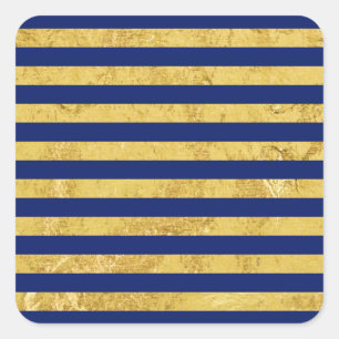 Elegant Gold Foil en Blue Stripe Pattern Vierkante Sticker