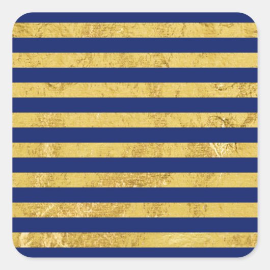 Elegant Gold Foil en Blue Stripe Pattern Vierkante Sticker (Voorkant)