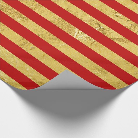 Elegant Gold Foil en Red Stripe Pattern Cadeaupapier (Hoek)