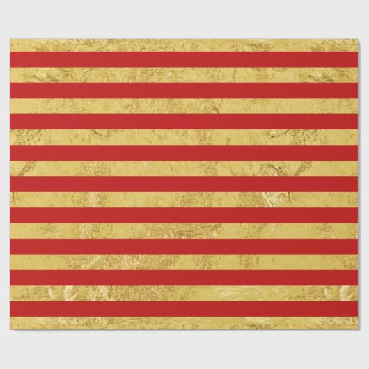 Elegant Gold Foil en Red Stripe Pattern Cadeaupapier (Vlak)