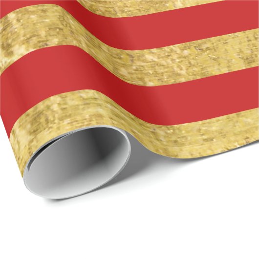 Elegant Gold Foil en Red Stripe Pattern Cadeaupapier (Rol Hoek)