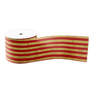Elegant Gold Foil en Red Stripe Pattern Grosgrain Lint