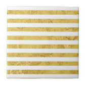 Elegant Gold Foil en White Stripe Pattern Tegeltje (Voorkant)