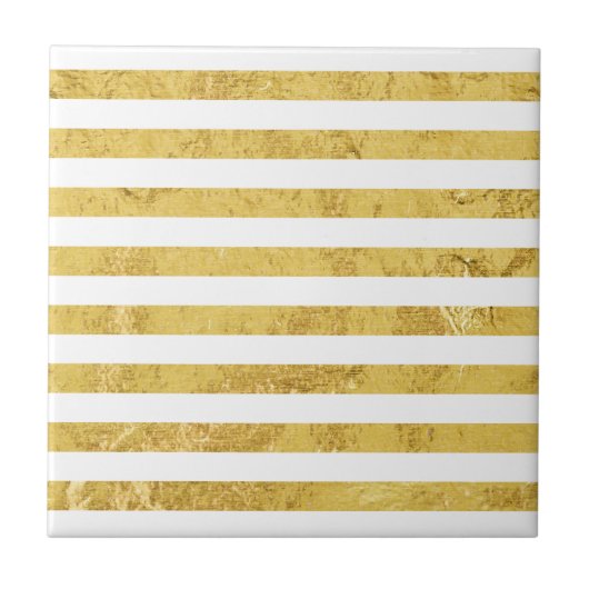 Elegant Gold Foil en White Stripe Pattern Tegeltje (Voorkant)
