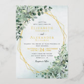Elegant Gold Foil Eucalyptus Greenery Wedding Folie Uitnodiging (Voorkant)