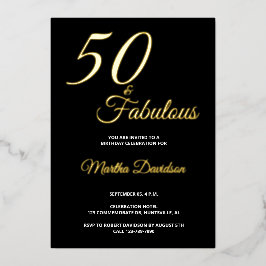 Elegant Gold Foil Fifty and Fabulous 50th Birthday Folie Uitnodiging