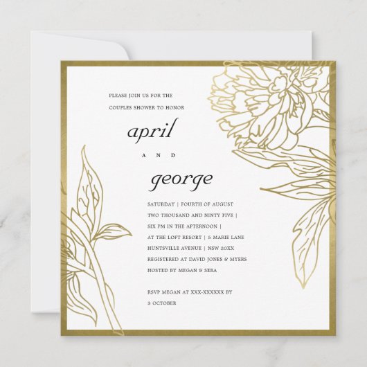 ELEGANT GOLD FOIL FLORAL COUPLY SHOWER INVITE BEDANKKAART (Voorkant)