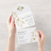 Elegant Gold Foil Floral Monogram Weddenschap All In One Uitnodiging (Afscheurbaar)