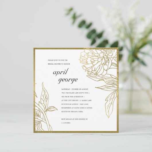 ELEGANT GOLD FOIL FLORAL VRIJGEZELLENFEEST INVITE BEDANKKAART (Staand voorkant)