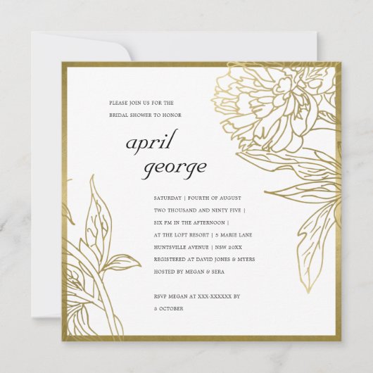 ELEGANT GOLD FOIL FLORAL VRIJGEZELLENFEEST INVITE BEDANKKAART (Voorkant)