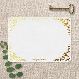 Elegant Gold Foil Floral Wedding Thank You Card Folie Uitnodiging