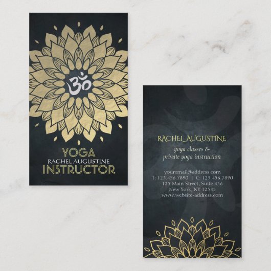 Elegant Gold Foil Floral Yoga Meditation Om Symbol Visitekaartje (Voorkant / Achterkant)