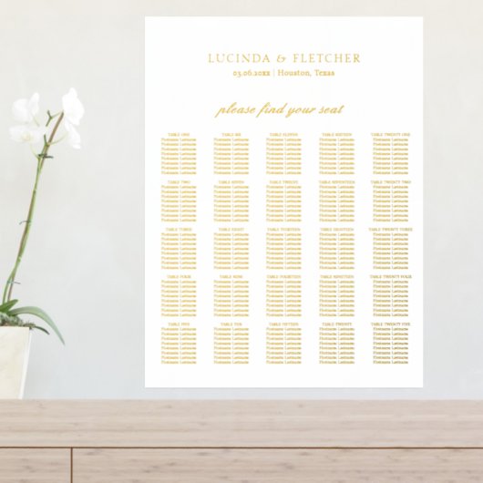 Elegant Gold Foil Formal Wedding Seding Chart Folie Afdrukken (Insitu (Entree Tafel))