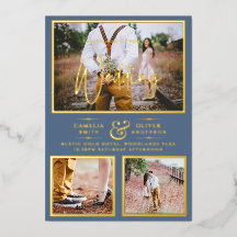 Elegant GOLD FOIL Foto Collage Dusty Blue Wedding