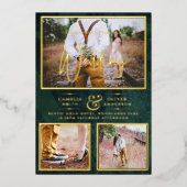 Elegant GOLD FOIL Foto Collage Green Wedding Folie Uitnodiging (Voorkant)