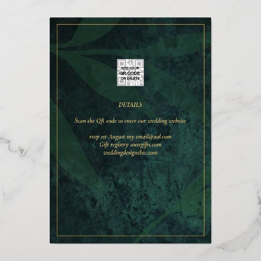 Elegant GOLD FOIL Foto Collage Green Wedding Folie Uitnodiging (Achterkant)