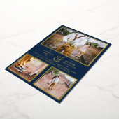 Elegant GOLD FOIL Foto Collage Navy Blue Wedding Folie Uitnodiging (Gedraaid)