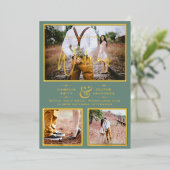 Elegant GOLD FOIL Foto Collage Sage Weddenschap Folie Uitnodiging (Staand Voorkant)