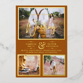 Elegant GOLD FOIL Foto Collage Terracotta Wedding Folie Uitnodiging