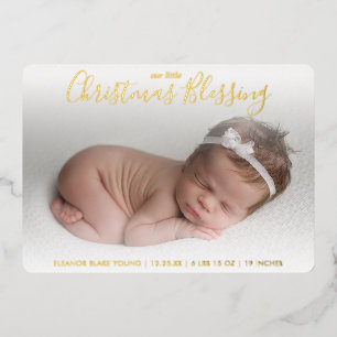 Elegant Gold Foil Foto Holiday Birth Announance Folie Feestdagenkaart