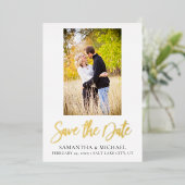 Elegant Gold Foil Foto Save the Date Wedding Kaart (Staand Voorkant)