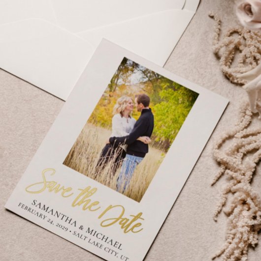 Elegant Gold Foil Foto Save the Date Wedding Kaart