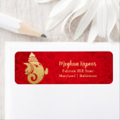 Elegant Gold Foil Ganapati Indian God Red Damask Etiket (Insitu)