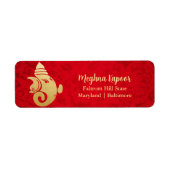 Elegant Gold Foil Ganapati Indian God Red Damask Etiket (Voorkant)
