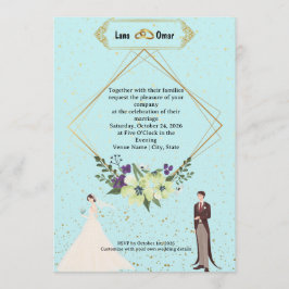 Elegant Gold Foil Geometric Dusty Blue Wedding  Kaart