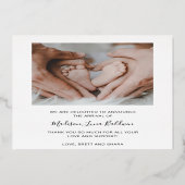 Elegant Gold Foil Girl Foto geboorteaankondiging Folie Uitnodiging (Achterkant)