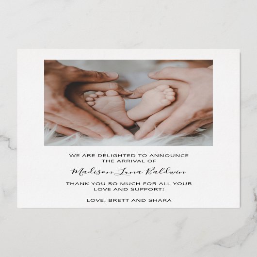 Elegant Gold Foil Girl Foto geboorteaankondiging Folie Uitnodiging (Achterkant)