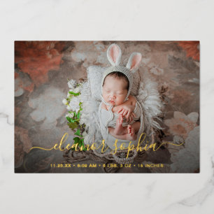 Elegant Gold Foil Girl Foto geboorteaankondiging Folie Uitnodiging