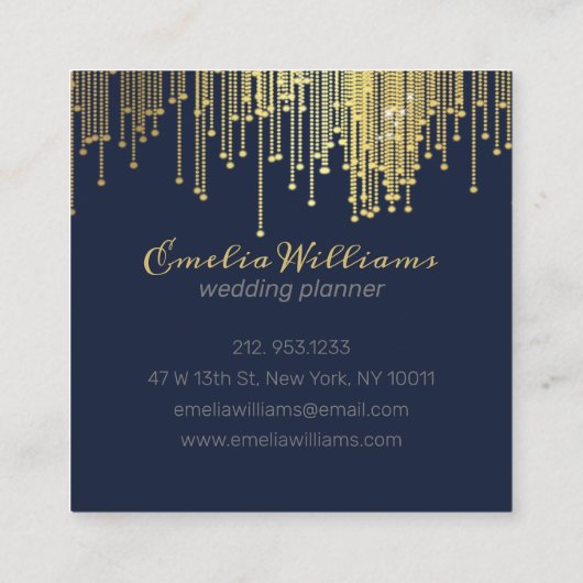 Elegant Gold Foil gradiënt Crystal Confetti Denim Vierkante Visitekaartje (Achterkant)