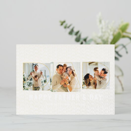 Elegant Gold Foil Happy Vaderdag 3-fotokaart Folie Uitnodiging (Staand Voorkant)