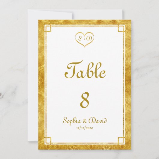 Elegant Gold Foil Heart Lijst WedBARE NUMMER Kaart (Voorkant)