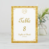 Elegant Gold Foil Heart Lijst WedBARE NUMMER Kaart (Staand voorkant)