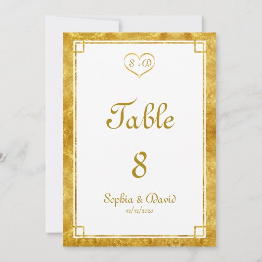 Elegant Gold Foil Heart Lijst WedBARE NUMMER Kaart (Achterkant)