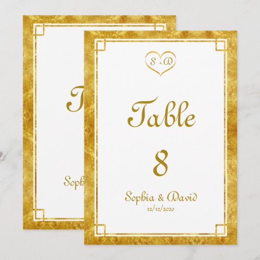 Elegant Gold Foil Heart Lijst WedBARE NUMMER Kaart (Voorkant / Achterkant)