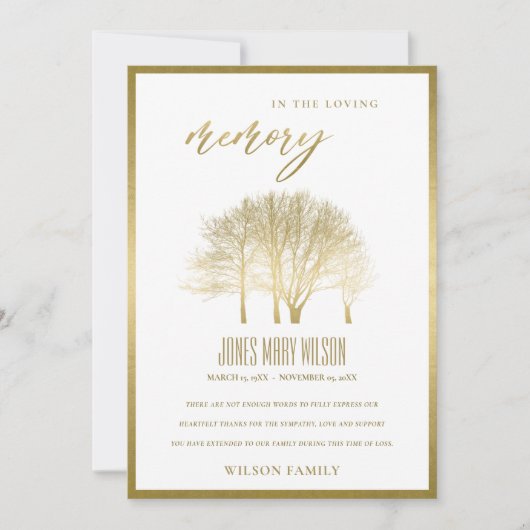 ELEGANT GOLD FOIL HERFST TREE SYMPATHY MEMORIAL BEDANKKAART (Voorkant)