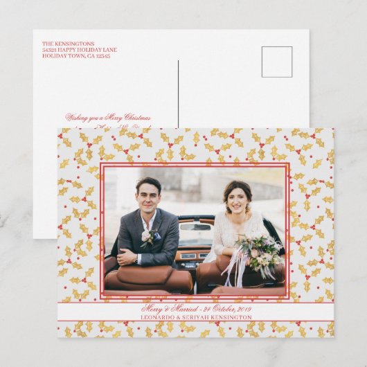 Elegant Gold Foil Holly Merry gevechtskerstmis Feestdagenkaart (Voorkant / Achterkant)