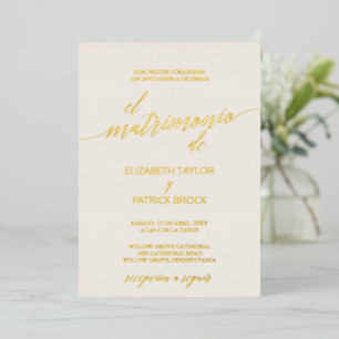 Elegant Gold Foil   Ivoor-Spaanse bruiloft Folie Uitnodiging